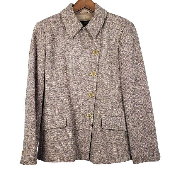 Zanella Tweed Blazer Suit Jacket Made in Italy Tan Taupe Sand Neutral - 6 - Picture 1 of 7